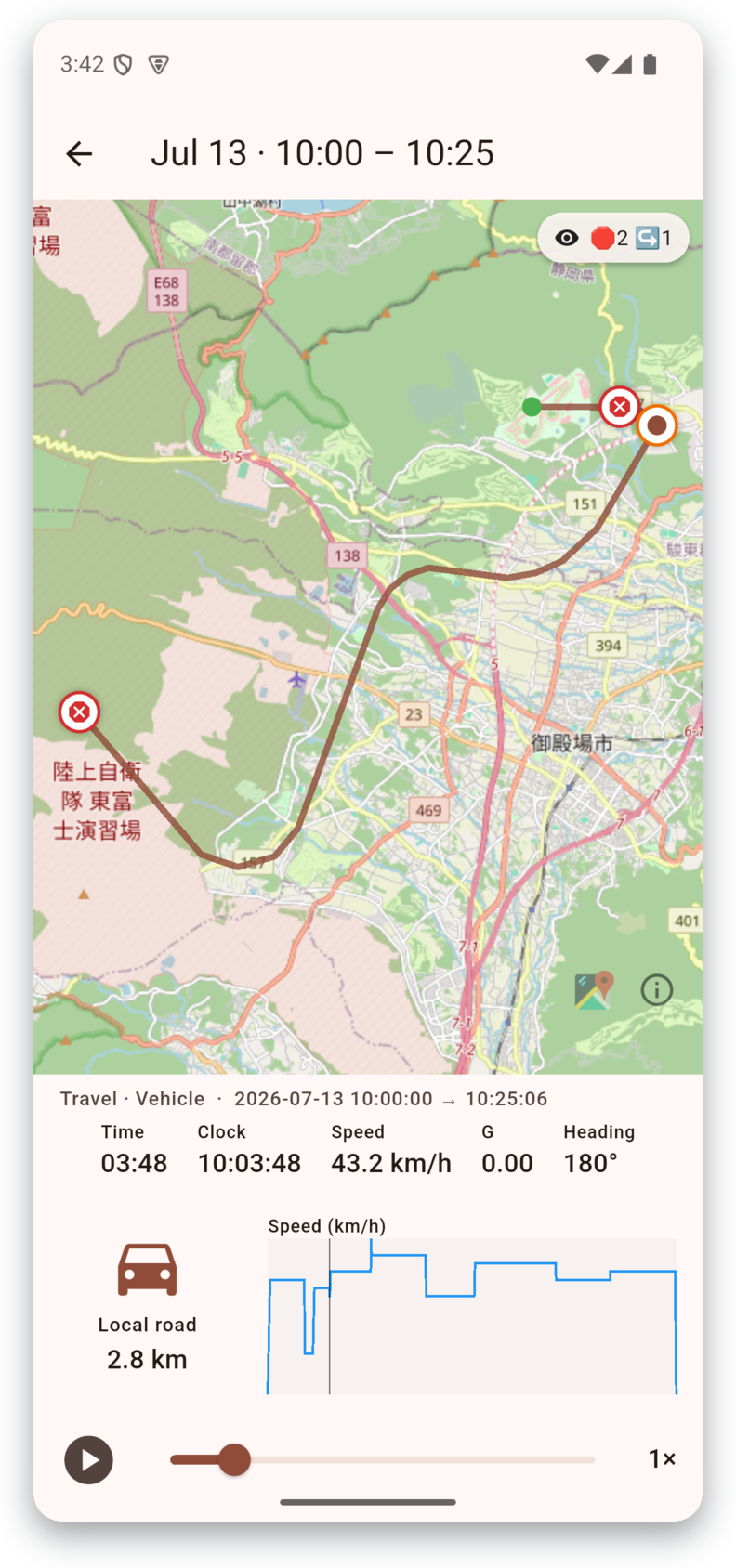 Harsh-event markers on the map
