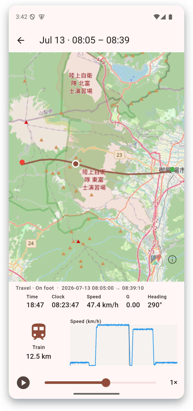 Travel journey playback